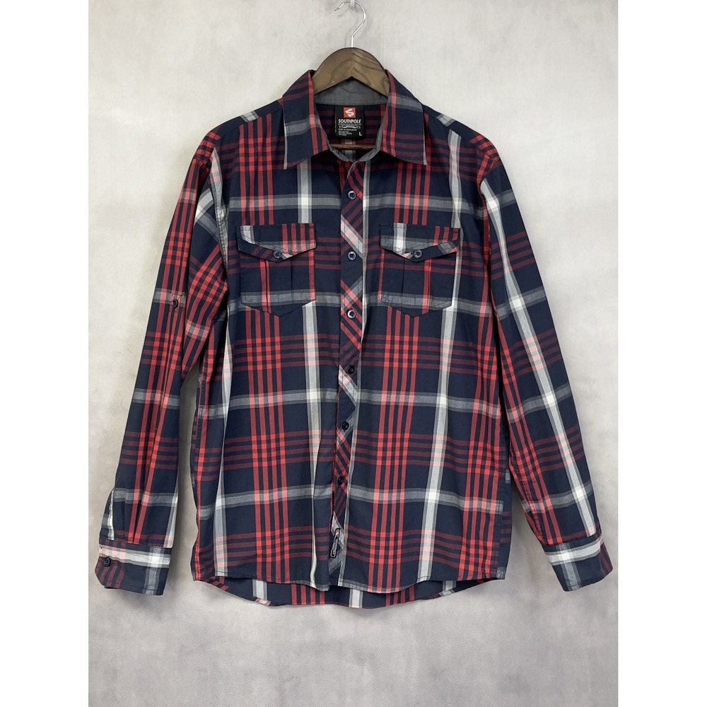 Southpole Button Down Shirt Mens Large Red Plaid Long Sleeve Streetwear Skater
